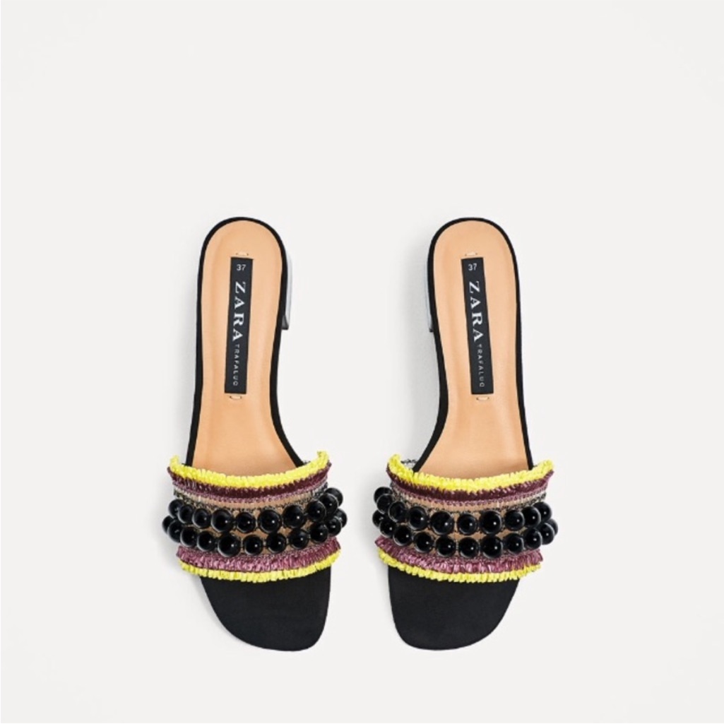 Zara Hand Beaded Mules Slides Brand Womens Size 38